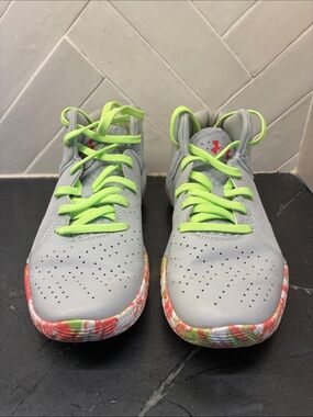 Under Armour Kids' Gray Basketball Shoes with Neon Green Laces